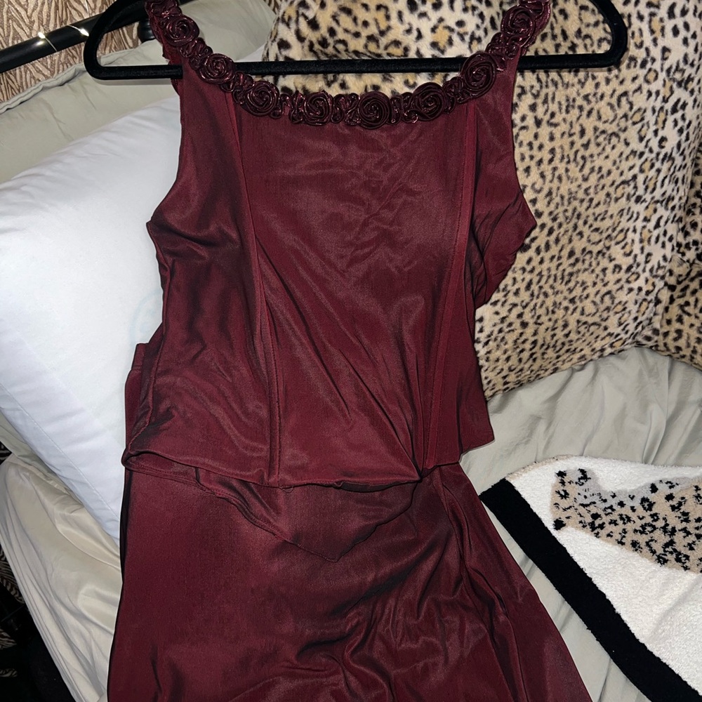 Vintage Burgundy Corset Top and Skirt Set